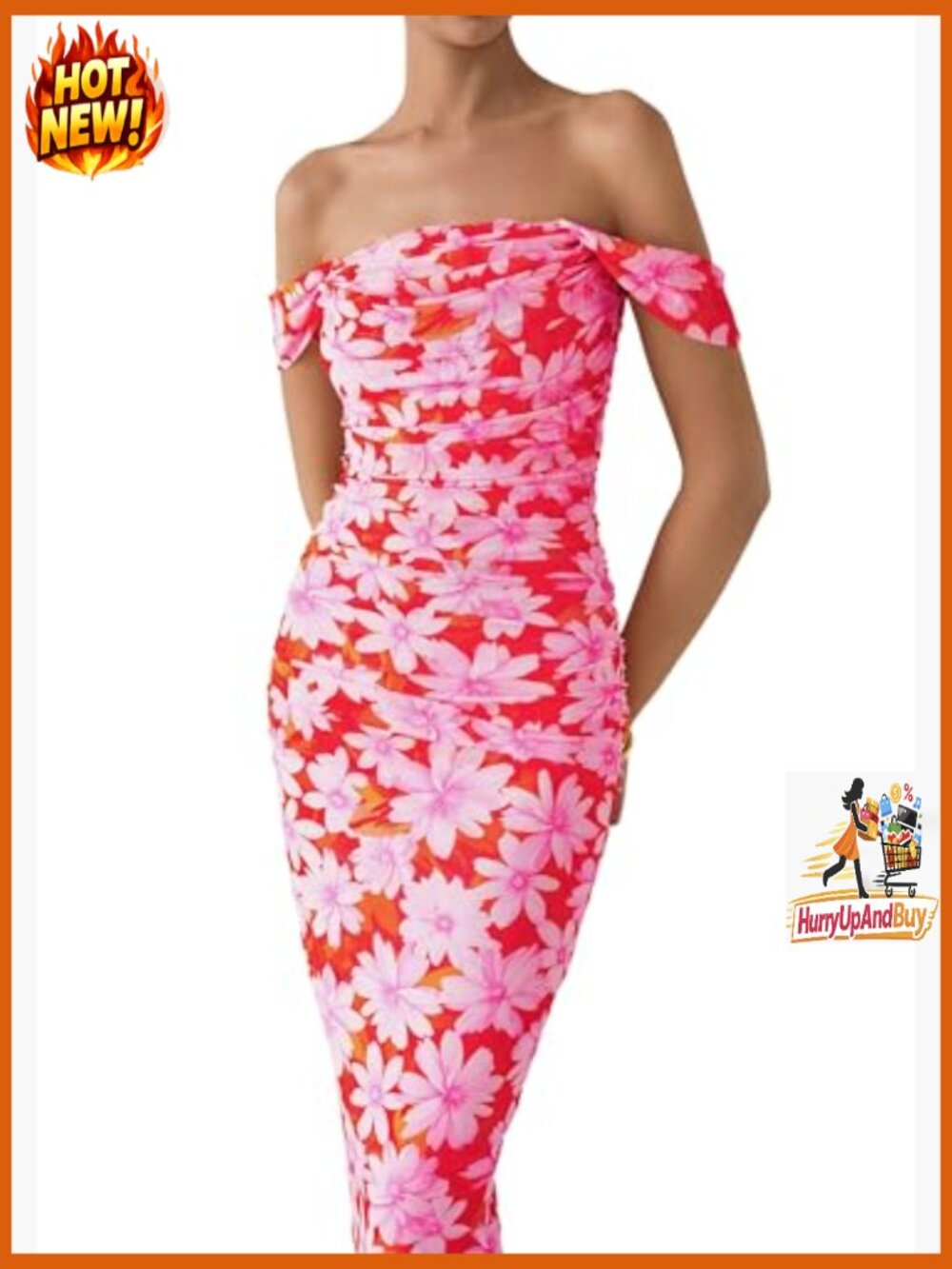Elegant Floral Maxi Dress Off Shoulder Ruched Mesh Wedding Guest Cocktail - Picture 6 of 7